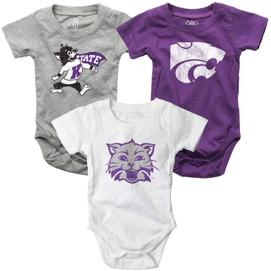 Kansas State Wildcats Wes and Willy Baby 3 Pack Bodysuits