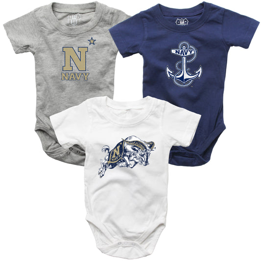 Navy Midshipmen Wes and Willy Baby 3 Pack Bodysuits