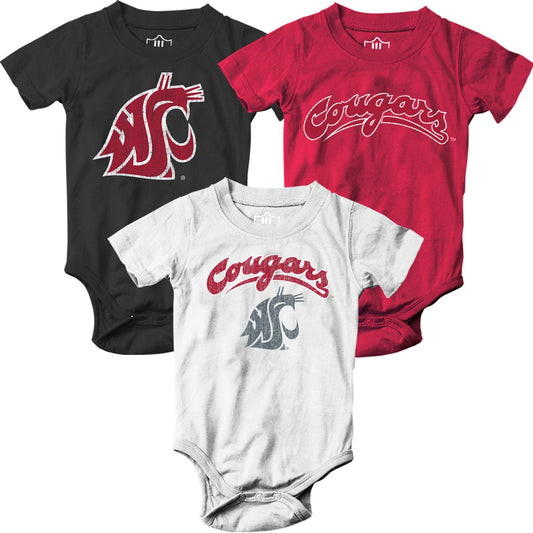 Washington State Cougars Wes and Willy Baby 3 Pack Bodysuits