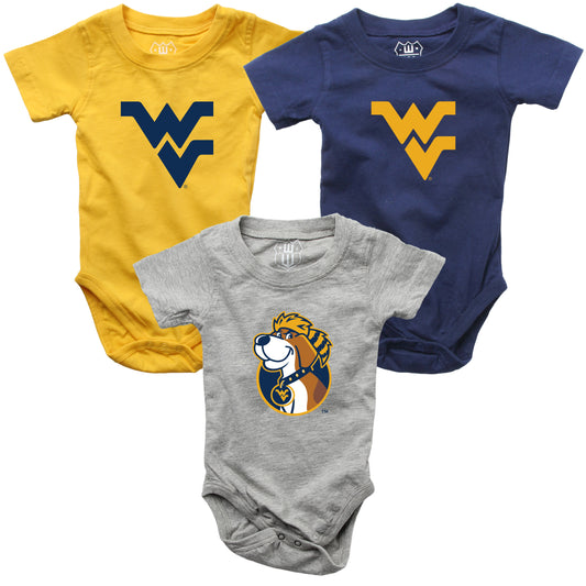 West Virginia Mountaineers Wes and Willy Baby 3 Pack Bodysuits