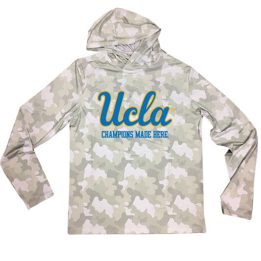 UCLA Bruins Wes and Willy Mens College UPF 50+ Rash Guard Long Sleeve Hooded T-Shirt