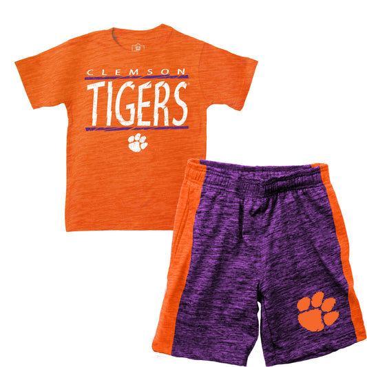 Clemson Tigers Wes and Willy Little Boy and Toddler Cloudy Yarn Short and T-Shirt Set