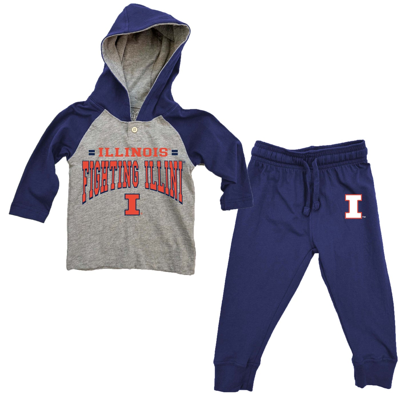 Illinois Fighting Illini Wes and Willy Infant and Toddler Long Sleeve Hooded Henley and Pant Set