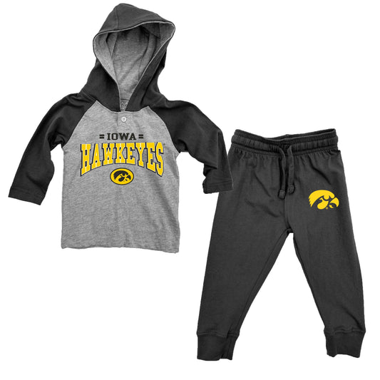 Iowa Hawkeyes Wes and Willy Infant and Toddler Long Sleeve Hooded Henley and Pant Set