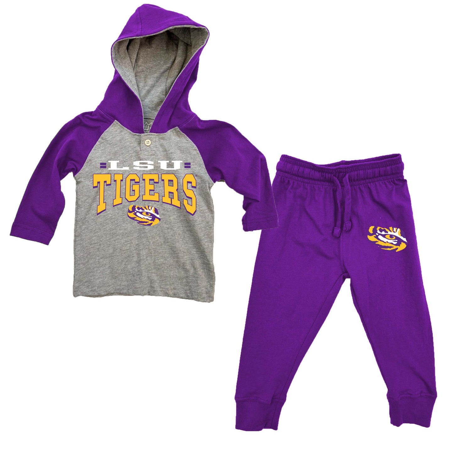LSU Tigers Wes and Willy Infant and Toddler Long Sleeve Hooded Henley and Pant Set