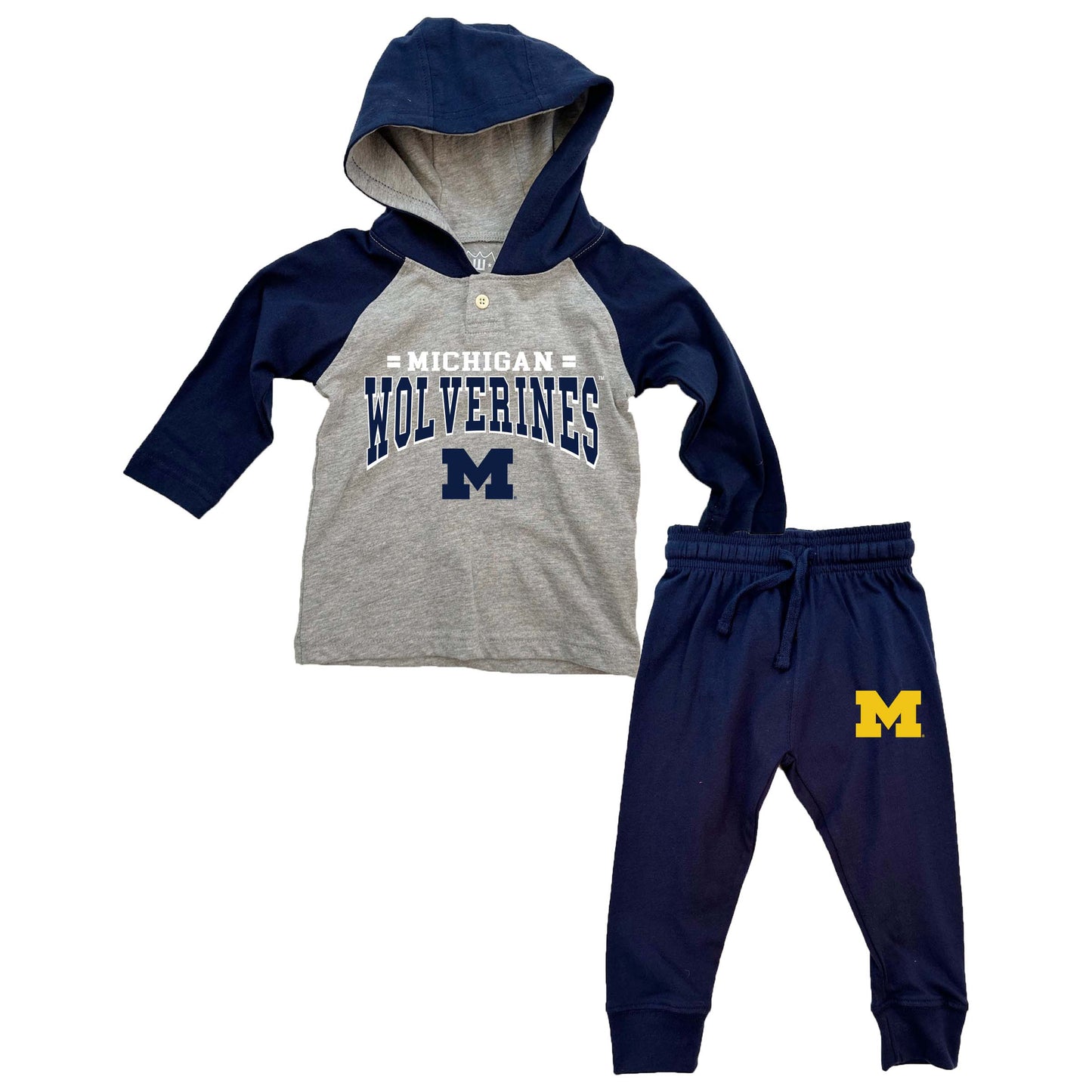 Michigan Wolverines Wes and Willy Infant and Toddler Long Sleeve Hooded Henley and Pant Set