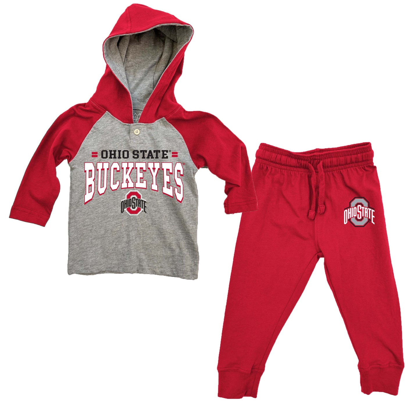 Ohio State Buckeyes Wes and Willy Infant and Toddler Long Sleeve Hooded Henley and Pant Set
