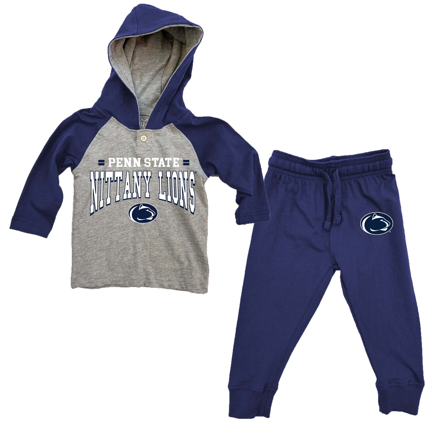 Penn State Nittany Lions Wes and Willy Infant and Toddler Long Sleeve Hooded Henley and Pant Set