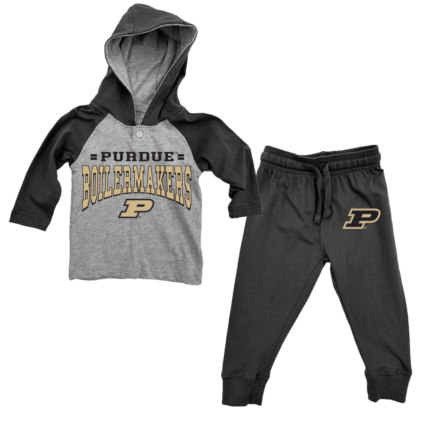 Purdue Boilermakers Wes and Willy Infant and Toddler Long Sleeve Hooded Henley and Pant Set