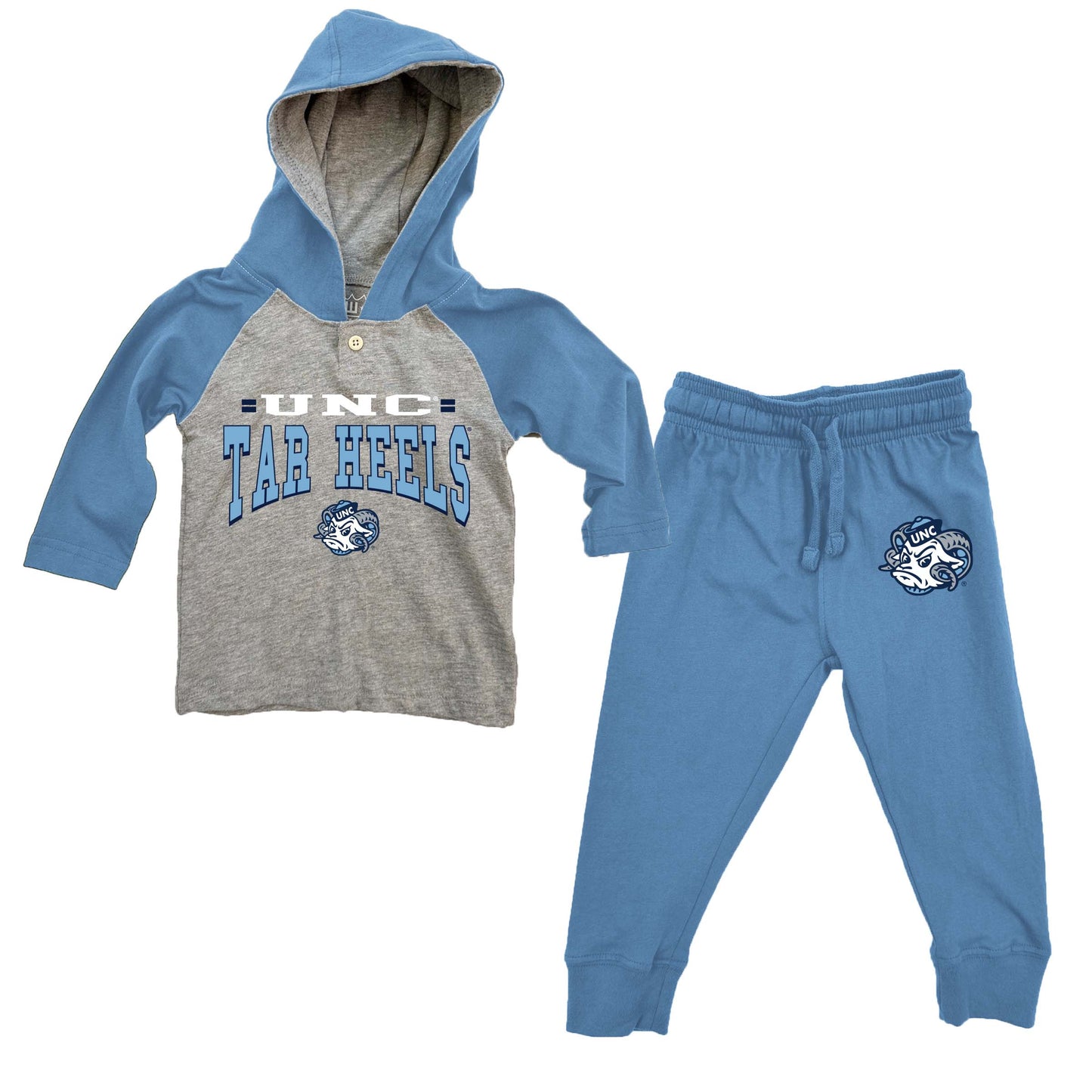 North Carolina Tar Heels Wes and Willy Infant and Toddler Long Sleeve Hooded Henley and Pant Set