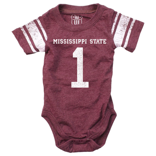 Mississippi State Bulldogs Wes and Willy Baby College One Piece Jersey Bodysuit