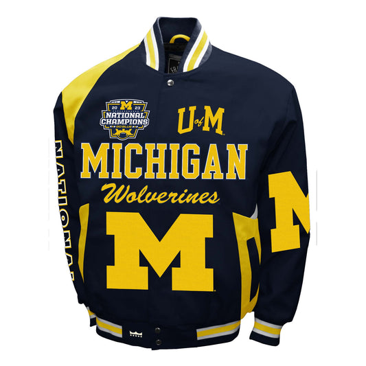 Michigan Wolverines 2023 National Champions Mens Franchise Club Twill Button Up Jacket