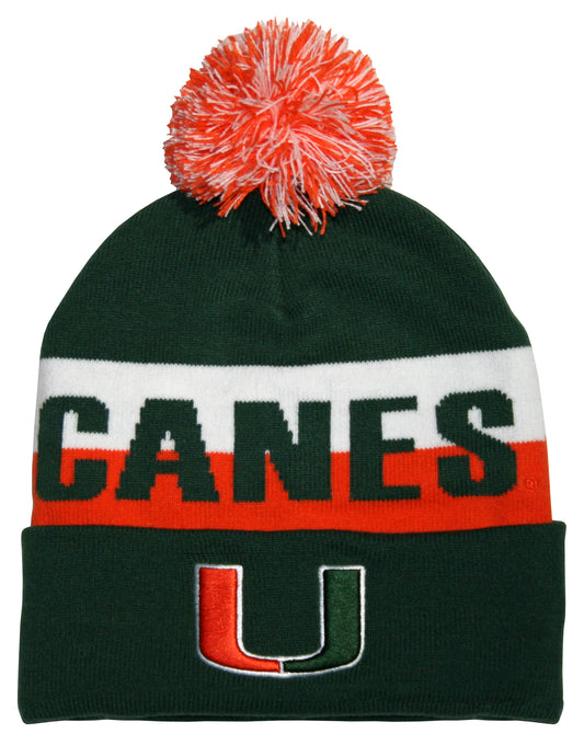 Miami Hurricanes Franchise Club Unisex Jaquard Knit Hat with Pom