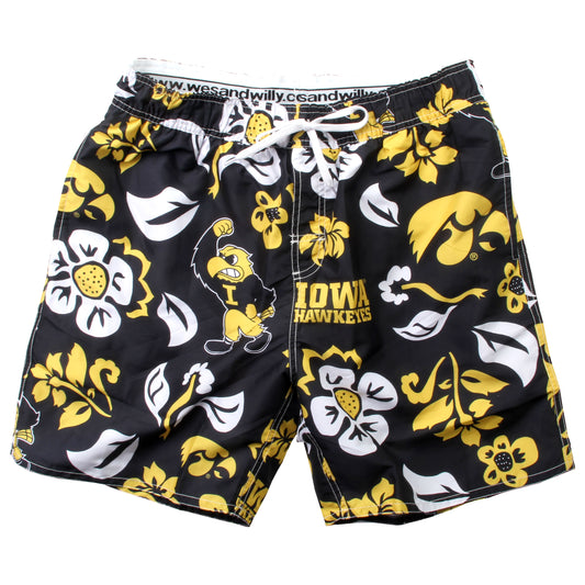 Iowa Hawkeyes Wes and Willy Mens College Floral Swim Trunk