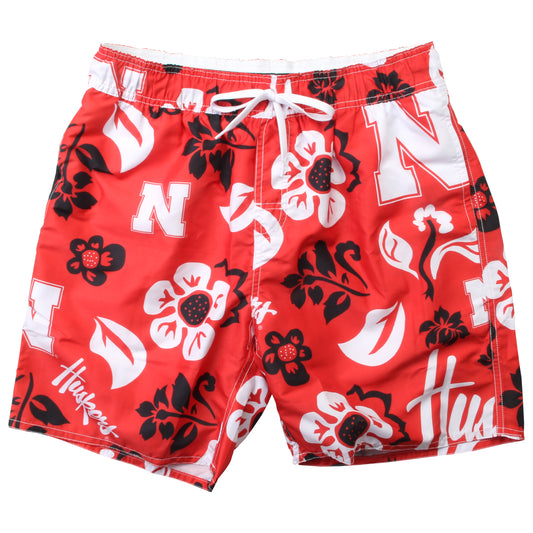 Nebraska Cornhuskers Wes and Willy Mens College Floral Swim Trunk