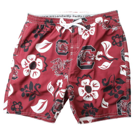 South Carolina Gamecocks Wes and Willy Mens College Floral Swim Trunk