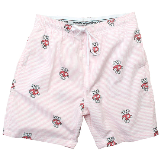 Wisconsin Badgers Wes and Willy Mens College Seersucker Beach Shorts