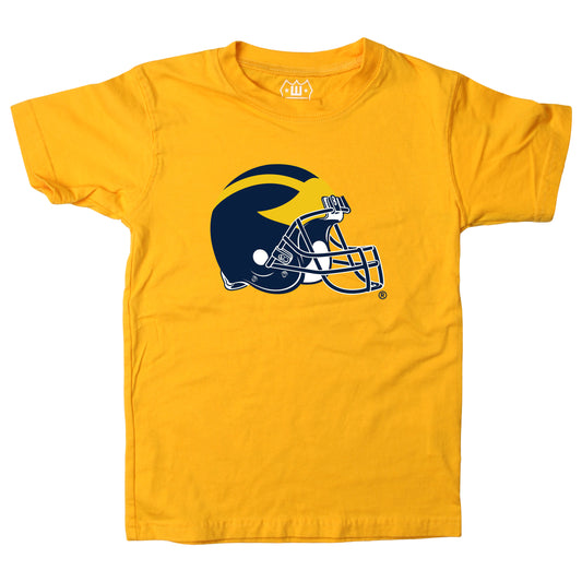 Michigan Wolverines Wes and Willy Youth College Helmet Logo T-Shirt