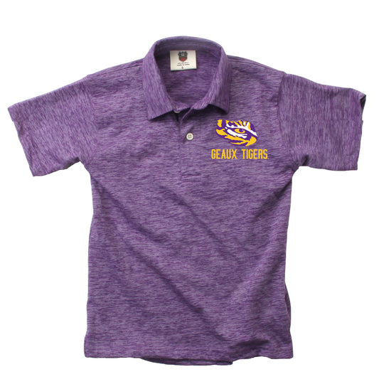 LSU Tigers Wes and Willy Youth Boys Cloudy Yarn College Short Sleeve Polo