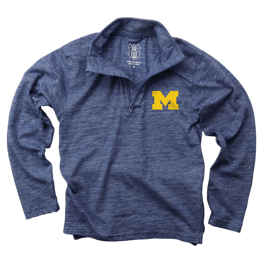 Michigan Wolverines Wes and Willy Youth Boys Cloudy Yarn Long Sleeve College Quarter Zip