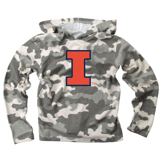 Illinois Fighting Illini Wes and Willy Youth Boys Long Sleeve Camo Hooded T-Shirt