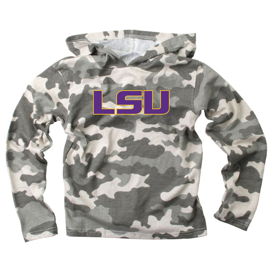 LSU Tigers Wes and Willy Youth Boys Long Sleeve Camo Hooded T-Shirt
