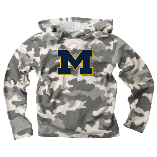 Michigan Wolverines Wes and Willy Toddler Kids and Youth Long Sleeve Camo Hooded T-Shirt
