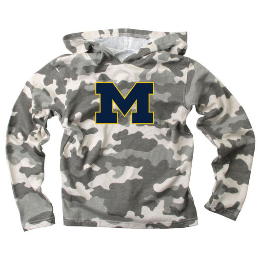 Michigan Wolverines Wes and Willy Youth Boys Long Sleeve Camo Hooded T-Shirt