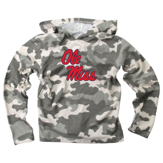 Ole Miss Rebels Wes and Willy Youth Boys Long Sleeve Camo Hooded T-Shirt