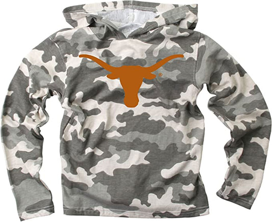 Texas Longhorns Wes and Willy Youth Boys Long Sleeve Camo Hooded T-Shirt