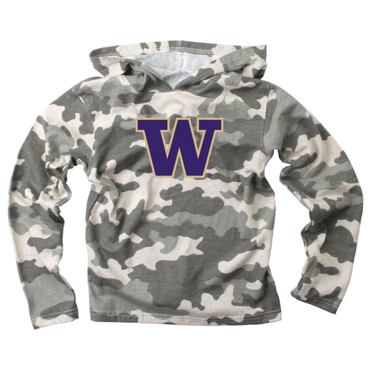 Washington Huskies Wes and Willy Youth Boys Long Sleeve Camo Hooded T-Shirt