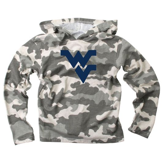 West Virginia Mountaineers Wes and Willy Youth Boys Long Sleeve Camo Hooded T-Shirt