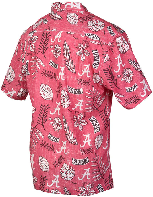 Alabama Crimson Tide Wes and Willy Mens College Hawaiian Short Sleeve Button Down Shirt Vintage Floral