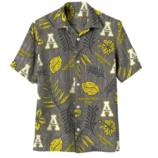 Appalachian State Mountaineers Wes and Willy Mens College Hawaiian Short Sleeve Button Down Shirt Vintage Floral