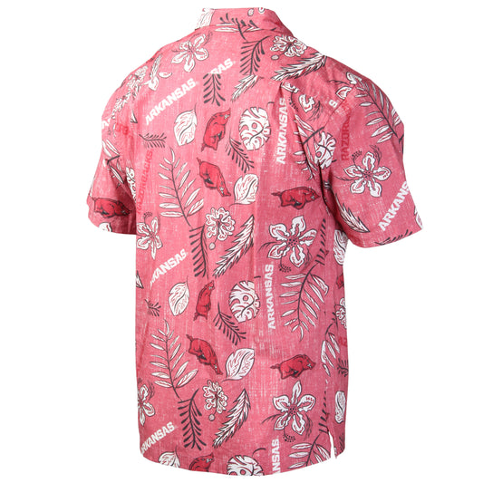 Arkansas Razorbacks Wes and Willy Mens College Hawaiian Short Sleeve Button Down Shirt Vintage Floral