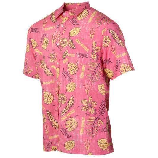 Arizona State Sun Devils Wes and Willy Mens College Hawaiian Short Sleeve Button Down Shirt Vintage Floral