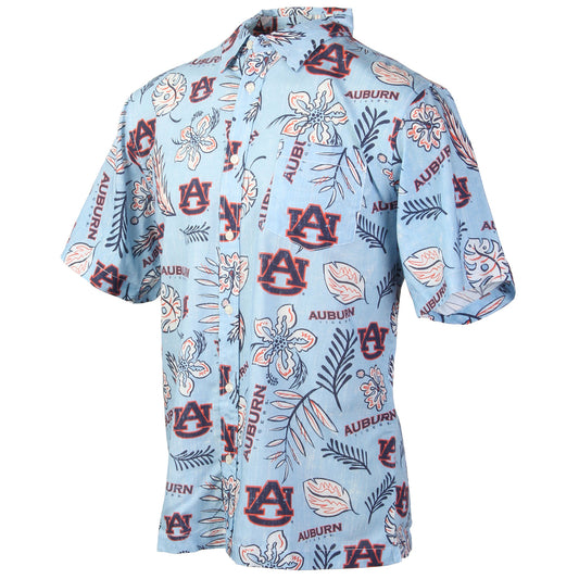 Auburn Tigers Wes and Willy Mens College Hawaiian Short Sleeve Button Down Shirt Vintage Floral