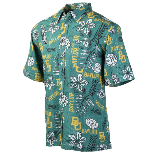 Baylor Bears Wes and Willy Mens College Hawaiian Short Sleeve Button Down Shirt Vintage Floral