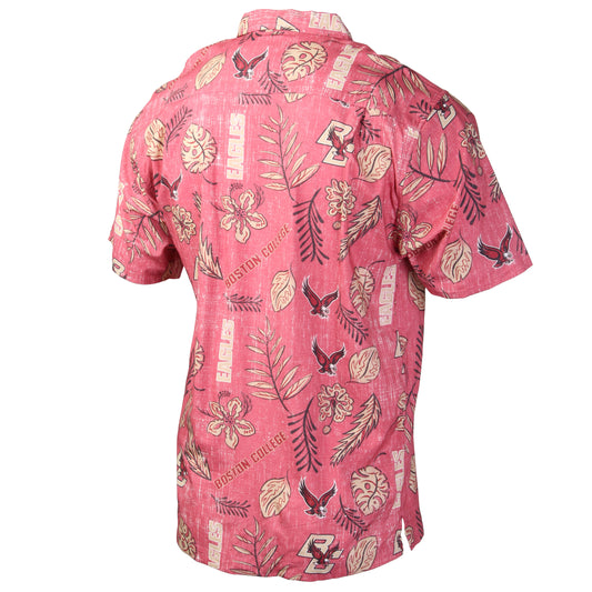 Boston College Eagles Wes and Willy Mens College Hawaiian Short Sleeve Button Down Shirt Vintage Floral