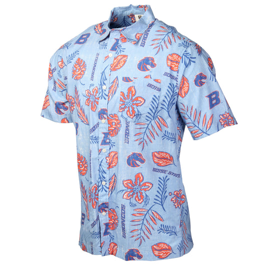 Boise State Broncos Wes and Willy Mens College Hawaiian Short Sleeve Button Down Shirt Vintage Floral