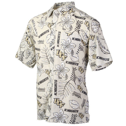 Central Florida Knights Wes and Willy Mens College Hawaiian Short Sleeve Button Down Shirt Vintage Floral
