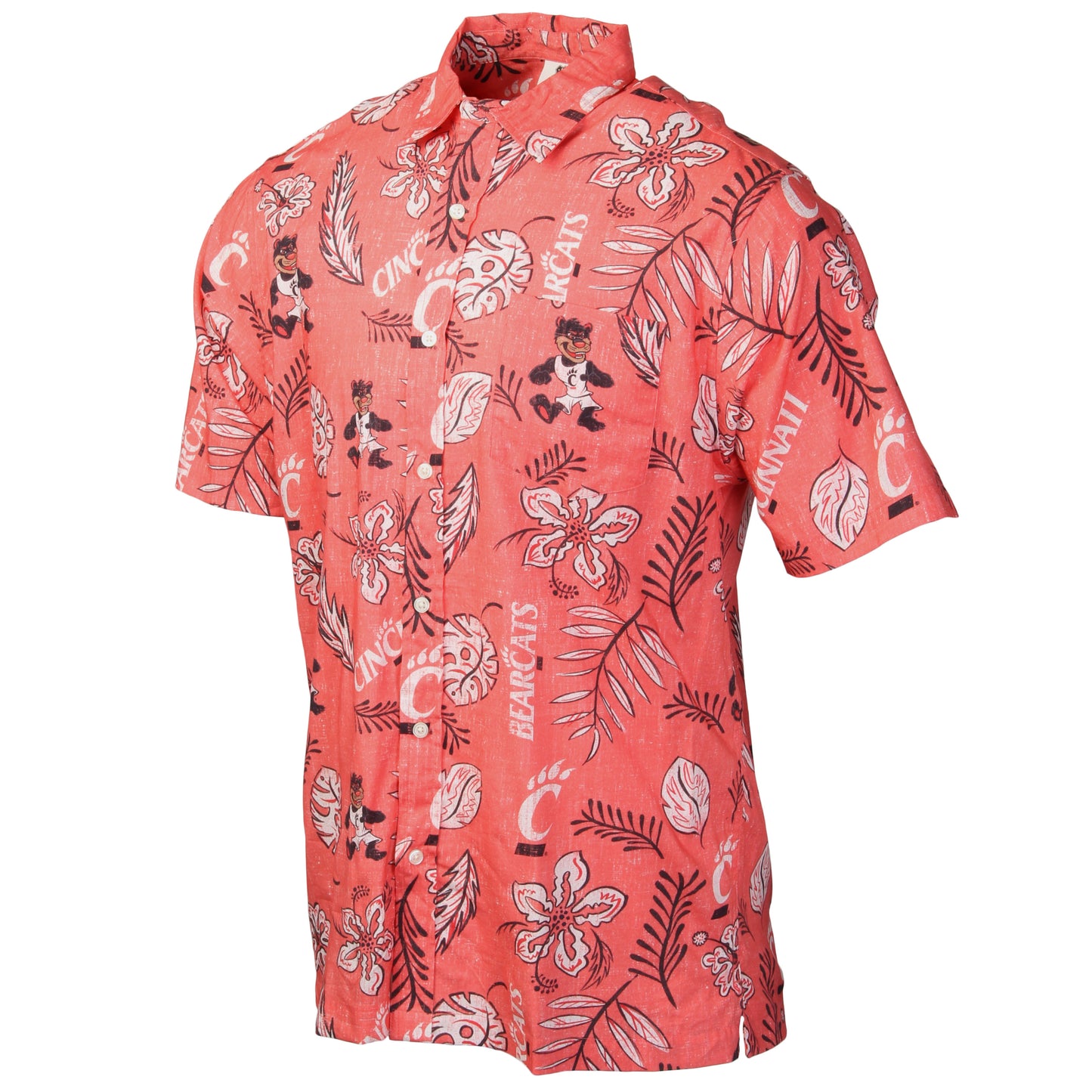 Cincinnati Bearcats Wes and Willy Mens College Hawaiian Short Sleeve Button Down Shirt Vintage Floral