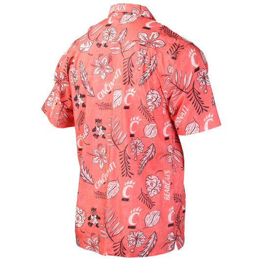 Cincinnati Bearcats Wes and Willy Mens College Hawaiian Short Sleeve Button Down Shirt Vintage Floral