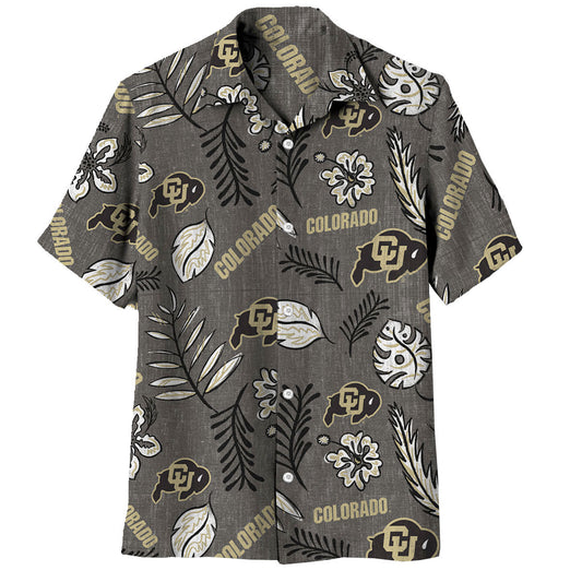 Colorado Buffaloes Wes and Willy Mens College Hawaiian Short Sleeve Button Down Shirt Vintage Floral