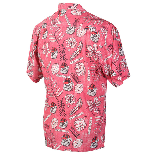 Georgia Bulldogs Wes and Willy Mens College Hawaiian Short Sleeve Button Down Shirt Vintage Floral