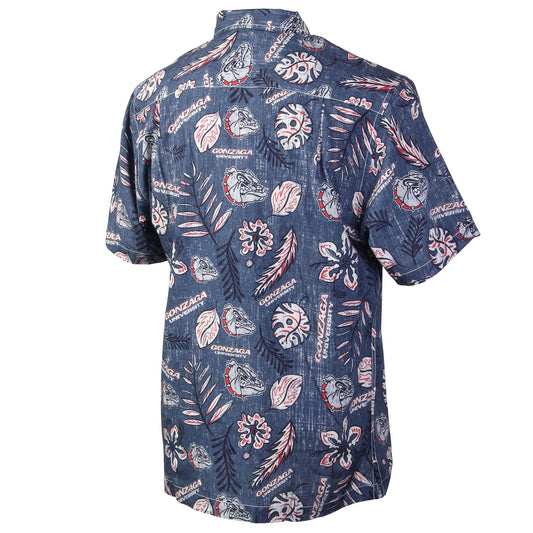 Gonzaga Bulldogs Wes and Willy Mens College Hawaiian Short Sleeve Button Down Shirt Vintage Floral