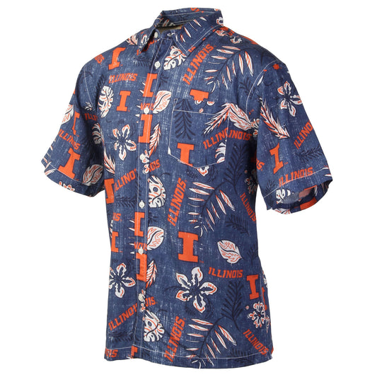 Illinois Fighting Illini Wes and Willy Mens College Hawaiian Short Sleeve Button Down Shirt Vintage Floral