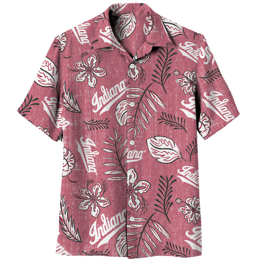 Indiana Hoosiers Wes and Willy Mens College Hawaiian Short Sleeve Button Down Shirt Vintage Floral