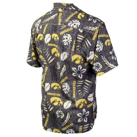 Iowa Hawkeyes Wes and Willy Mens College Hawaiian Short Sleeve Button Down Shirt Vintage Floral