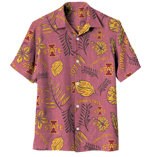 Iowa State Cyclones Wes and Willy Mens College Hawaiian Short Sleeve Button Down Shirt Vintage Floral